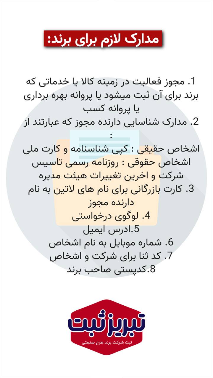 مدارک لازم برای ثبت برند